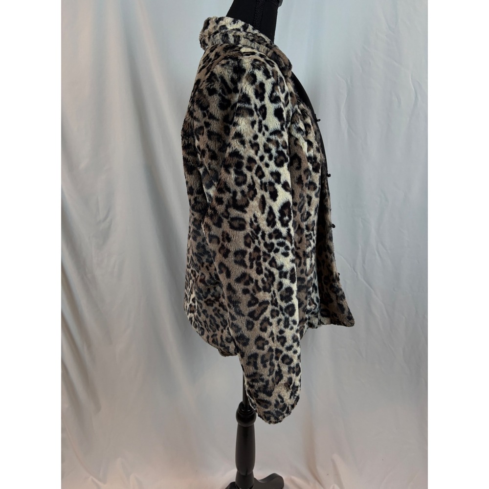 JM Collection Leopard Print Faux Fur Jacket Womens Medium Brown Black Collared - Picture 8 of 11